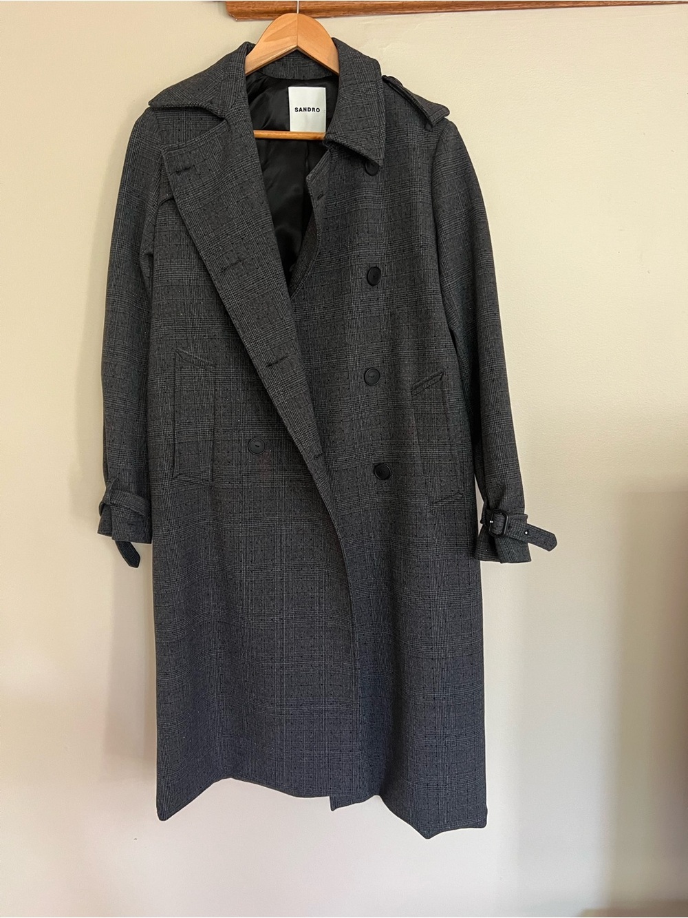 Sandro Double-Breasted Dark Gray Trench Coat